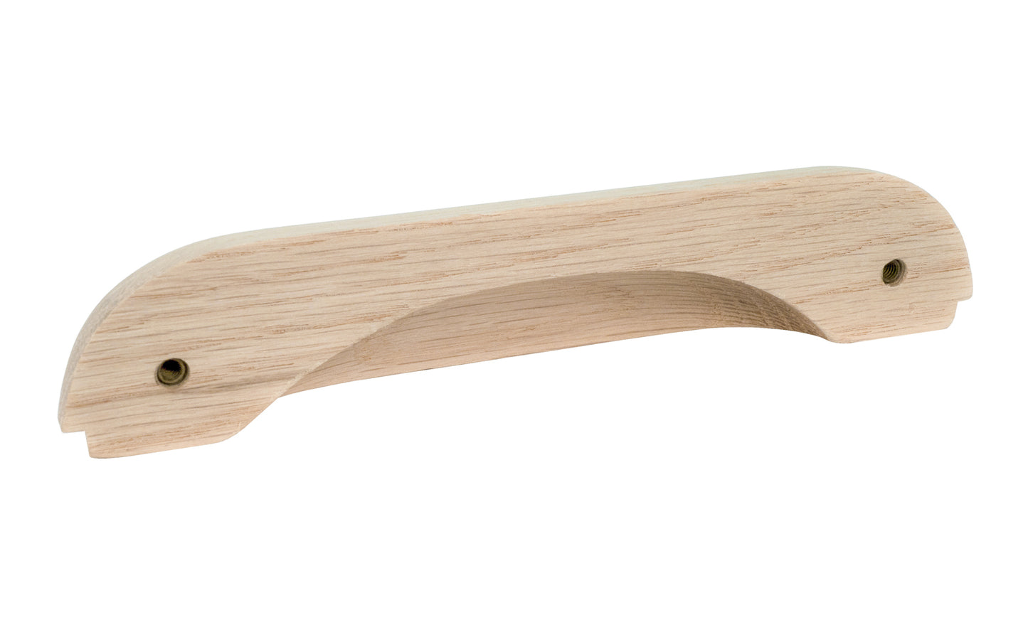 A traditional & intricate design carved oak wood handle pull with 5-1/2" on centers. Made of unfinished solid oak wood, this handle has a smooth feel & nice-looking grain to it. It may even be stained, painted, or varnished if desired. 5-1/2" spacing of screw holes. Solid oak pull.