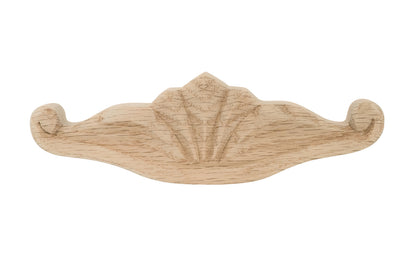 A traditional & intricate design carved oak wood handle pull with 3" on centers. Made of unfinished solid oak wood, this handle has a smooth feel & nice-looking grain to it. It may even be stained, painted, or varnished if desired. 3" spacing of screw holes. Solid oak pull.
