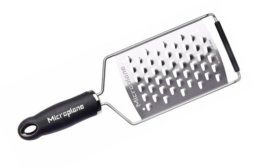 Made in USA - Blade made in USA - Great for Apples, Cabbage, Carrots, Hard & Soft Cheeses, Pumpkin, Onions, & Zucchini - Non-slip grip - Dishwasher safe - Razor-sharp blade made from stainless steel - 18/8 grade - 4" wide blade ~ No-slip base - Gourmet Series Ultra Coarse Grater - non-skid foot - 45011 - Comfort Handle - 098399450117