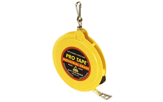 3/8" x 50' Spencer Pro-Tape Auto-Rewind Tape Measure - 50SXB. The case is made of tough ABS plastic. 1/8" graduations. Spencer ProTapes are designed with an alloy steel main shaft, & active bumper to cushion blade tip on rewind. Other features include a locking brake, folding engineers hook, & a belt clip. Made in USA.