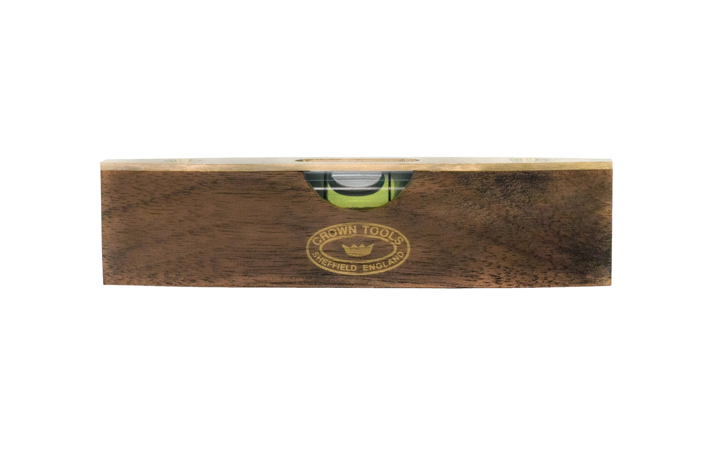 Crown Tools Mini Spirit Level. Also referred to as a "boat" level. Made of Walnut wood fitted with brass. Made in Sheffield, England. Crown Tools 4-3/8" Walnut & Brass Spirit Level Model SLMW.