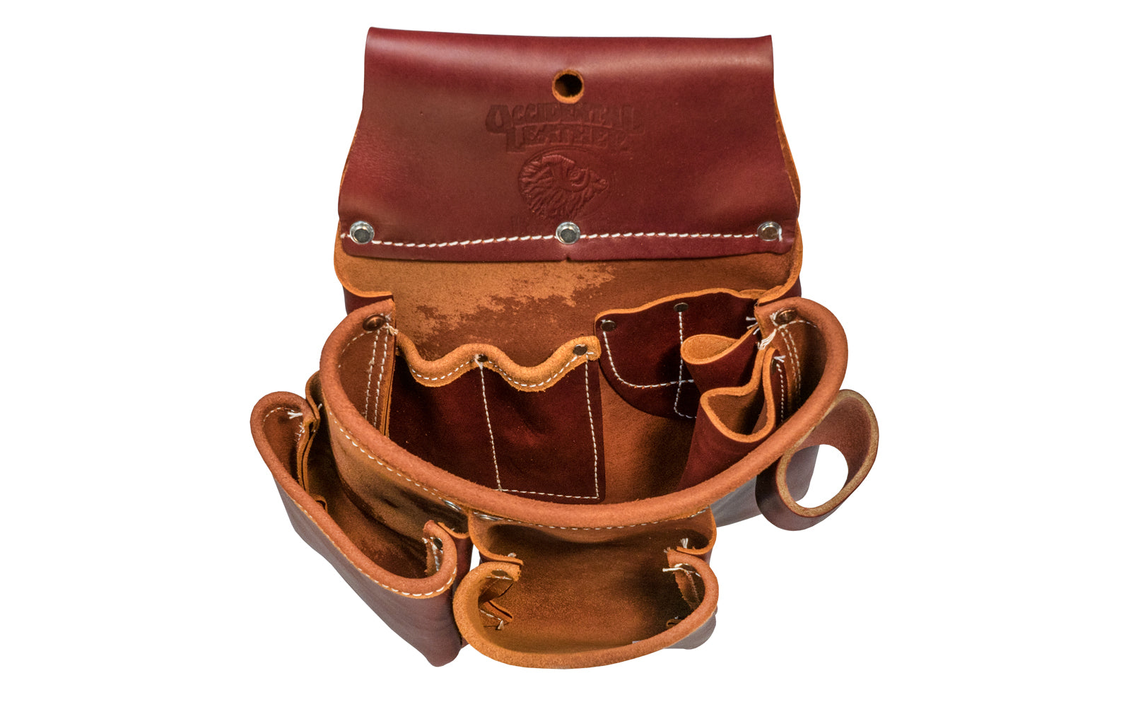 Occidental Leather 3-Pouch "Pro Tool" Bag ~ 5017DB - Fits 3" work belt - Pouch - 10 total pockets & tool holders - Genuine leather - Made in USA - 759244006803 - Double outer bags & holders for pencils, work knife, lumber crayon, chisel, torpedo level, hammer - Three Pouch Tool Bag - ProTool Bag - Leather Work Tool Bag