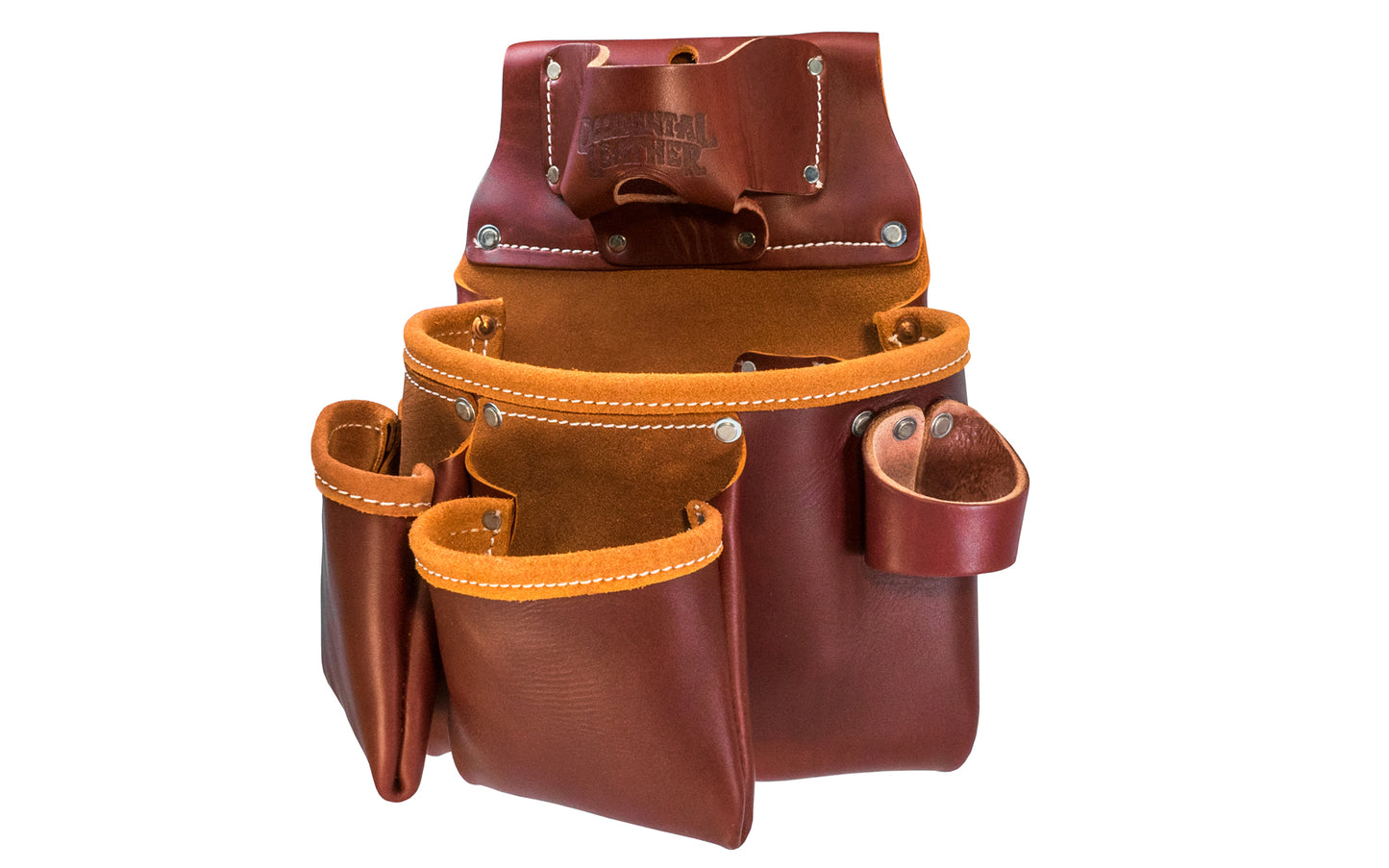 Occidental Leather 3-Pouch "Pro Tool" Bag with Tape Pocket ~ 5018DB - Fits 3" work belt - Pouch - 10 total pockets & tool holders - Genuine leather - Made in USA - 759244007206 - Double outer bags & holders for pencils, knife, lumber crayon, chisel, torpedo level, hammer - Three Pouch Tool Bag - ProTool Leather Bag