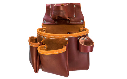 Occidental Leather 3-Pouch "Pro Tool" Bag with Tape Pocket ~ 5018DB - Fits 3" work belt - Pouch - 10 total pockets & tool holders - Genuine leather - Made in USA - 759244007206 - Double outer bags & holders for pencils, knife, lumber crayon, chisel, torpedo level, hammer - Three Pouch Tool Bag - ProTool Leather Bag