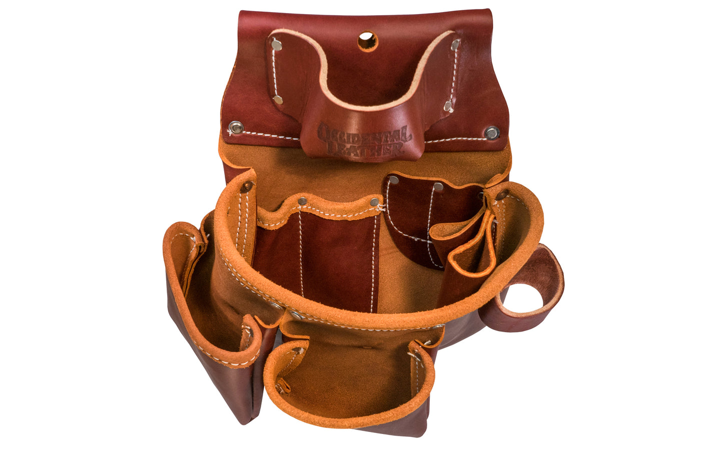 Occidental Leather 3-Pouch "Pro Tool" Bag with Tape Pocket ~ 5018DB - Fits 3" work belt - Pouch - 10 total pockets & tool holders - Genuine leather - Made in USA - 759244007206 - Double outer bags & holders for pencils, knife, lumber crayon, chisel, torpedo level, hammer - Three Pouch Tool Bag - ProTool Leather Bag