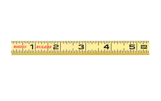 Rhino Rulers 6' Carpenter's Outside Reading Fiberglass Folding Ruler. Carpenter's Scale with (Ft/In/16ths) on both sides. Made of tough polyamide reinforced with fiberglass for durability. Easy to read black-on-yellow markings & red 16" stud marks. Model 55140. 727659551409.  Made in Switzerland