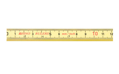 Rhino Rulers 6' Inch / Metric Reading Fiberglass Folding Ruler with English (Ft/In/16ths) on the front & Metric (m/cm/mm) on the back. Made of tough polyamide reinforced with fiberglass for durability. Easy to read black-on-yellow markings & red 16" stud marks. Model 55155. 727659551553.  Made in Switzerland