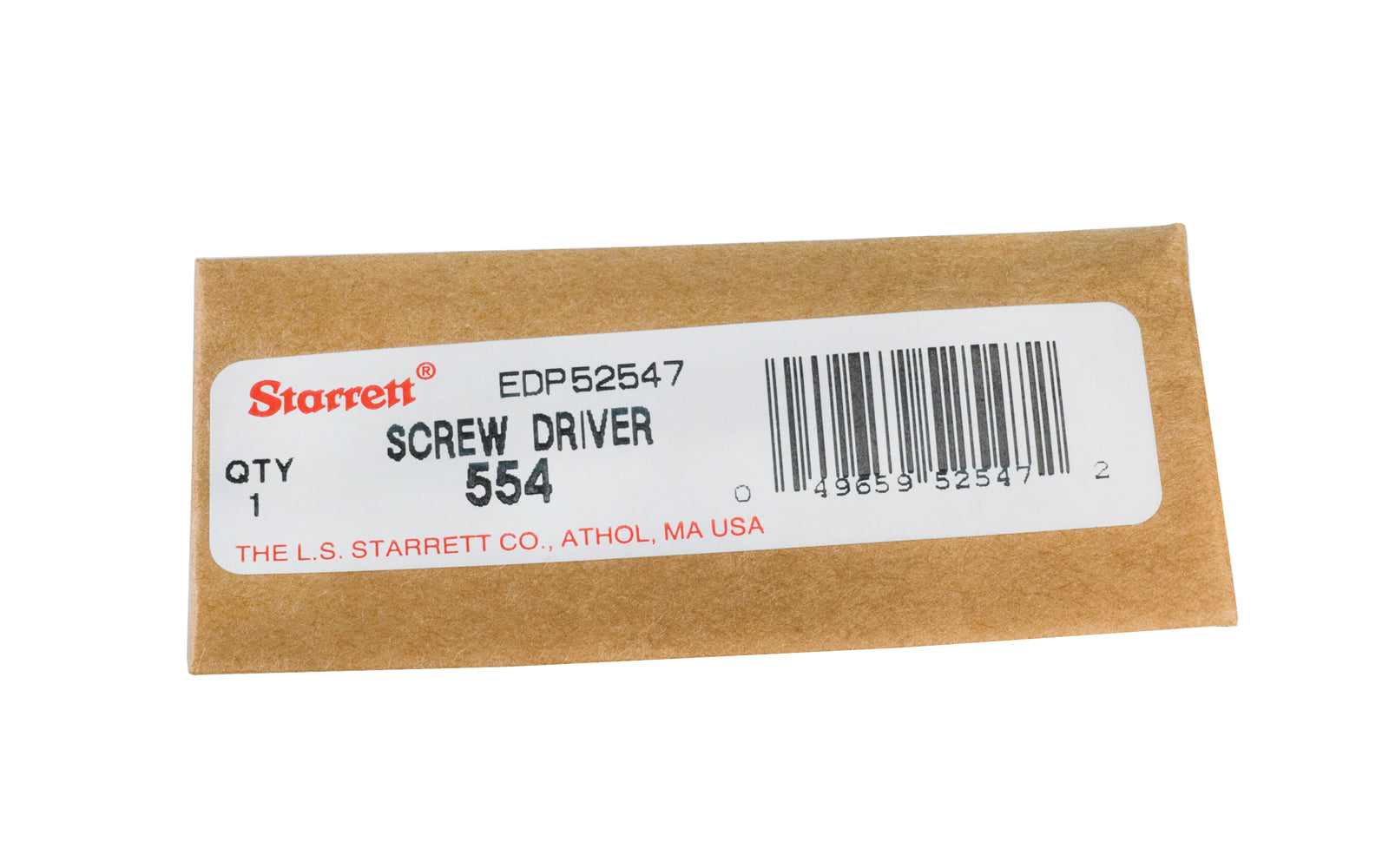 The Starrett 554 Mini Slotted Screwdriver with a 1/16" size slot blade. Overall screw driver length is 2-1/2" long. Small split ring attached.  Made in USA.