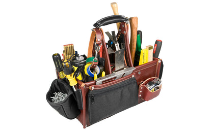 Occidental Leather "Stronghold" Master Carpenter Case - Model No. 5588 - Features main 3 compartments with 45 pockets & tool holders. A generous zipper bag on side for driver bits, small items, Holster for a rafter square. All leather main body for quality & durability. 8-1/2" x 15-1/2" x 8".  759244297706  Made in USA