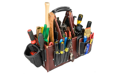 Occidental Leather "Stronghold" Master Carpenter Case - Model No. 5588 - Features main 3 compartments with 45 pockets & tool holders. A generous zipper bag on side for driver bits, small items, Holster for a rafter square. All leather main body for quality & durability. 8-1/2" x 15-1/2" x 8".  759244297706  Made in USA