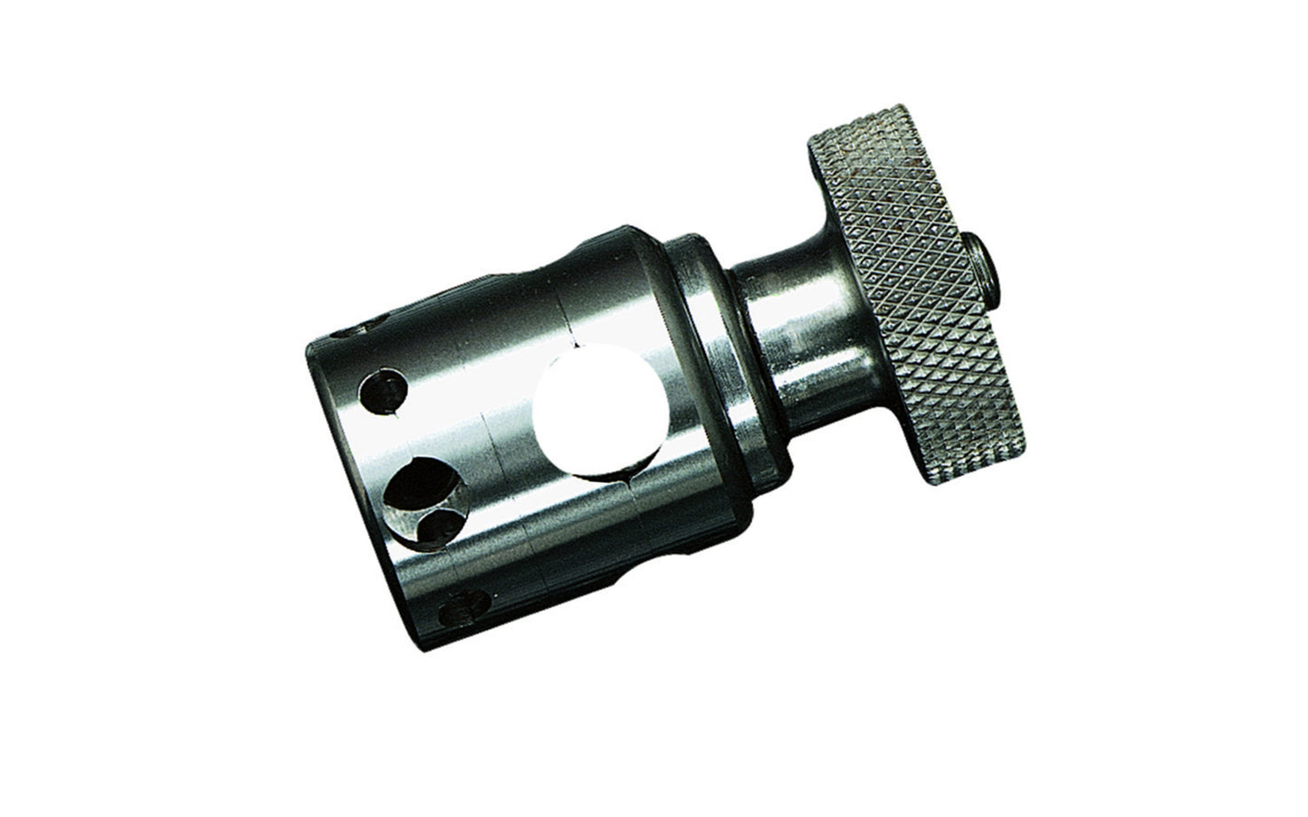 Starrett 57S Universal Sleeve Attachment. With spindle hole diameters 5/16", 3/8" (8, 9.5mm) and gripping hole diameters 9/64", 5/32", 3/16", 1/4" (3.5, 4, 4.8, 6.3mm).  Made in USA.