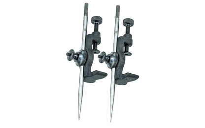 These Starrett 59A Trammels are very useful for laying out & scribing circles beyond the capacity of ordinary dividers. The trammel heads have a clamping device that firmly holds various attachments. Includes (2) Trammel Heads with two points that are 6" long (150mm).  Made in USA.