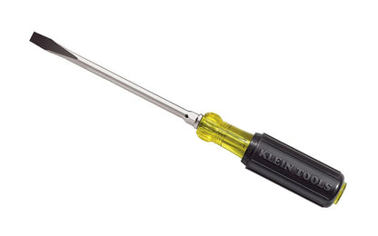 Heavy-duty square Klein Tools 5/16" (7.9 mm) Slot Heavy-Duty Keystone Screwdriver with 6" shank is designed for the most demanding uses. The hex bolster reinforces shank for hard use & allows wrench assisted turning. Cushion-grip handle for greater torque & comfort. Model No. 602-6. Made in USA. 092644850240