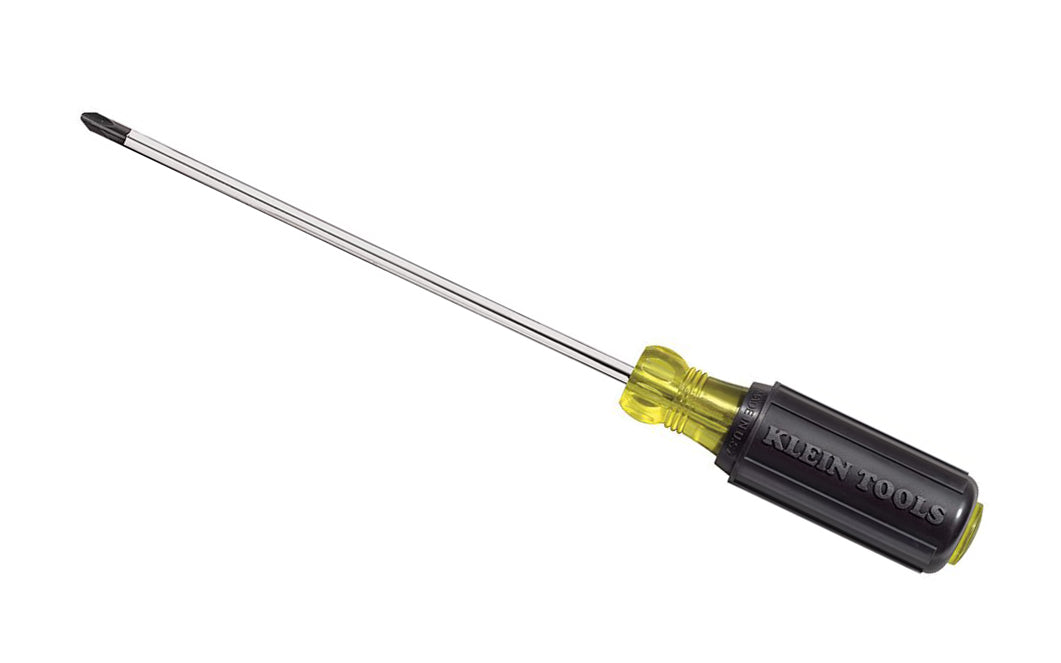 Klein Tools No. 2 Phillips Screwdriver with 7" Shank 603-7 features a durable black tip that is precision-forged & ground with square edges to fit screw openings securely. Its shaft will not bond or twist. Screwdriver is made of high-quality tempered steel. Made in USA. Klein #2 Phillips Screwdriver. 092644850400