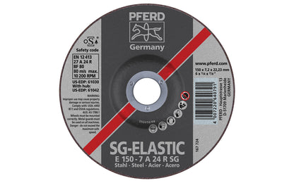 High quality 6" Grinding Wheel made by Pferd in Germany. Model 61008. Designed for steels, edge grinding, beveling, weld finishing, etc. High stock removal rate & long service life. Fast cutting action. 6" diameter. 7/8" arbor hole. 1/4" thickness of blade. 4007220640791. Made in Germany.