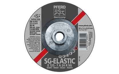 High quality 5" Grinding Wheel made by Pferd in Germany. This grinding wheel is designed for steels, edge grinding, surface grinding, weld finishing, etc. Long service life. 5" diameter of wheel. 5/8-11 thread. 1/4" thickness of blade. 4007220468951. Made in Germany.