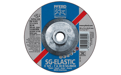 High quality 5" Grinding Wheel made by Pferd in Germany. Model 61111. Designed designed for stainless & also suitable for steels, cast iron grinding. General purpose grinding with high stock removal rate. Fast cutting action. 5" diameter. 5/8-11 thread. 1/4" thickness of blade. 4007220470251. Made in Germany.