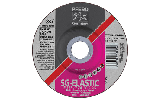 High quality 5" Zirconium Grinding Wheel made by Pferd in Germany. Model 61604. Zirconia alumina (Zirconium) grinding wheel is designed for steels & cast iron with excellent material removal rate & long service life. Fast cutting. 5" diameter. 7/8" arbor hole. 1/4" thickness of blade. 4007220802380. Made in Germany.