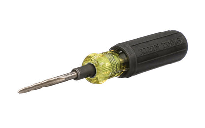 Klein Tools 6-in-1 Tap Tool quickly forms new threads & re-forms burred threads. Also good for cleaning out plaster obstructions. Each tap size rethreads to the next larger size if threads are stripped. Accommodates six tap sizes: 6-32, 8-32, 10-32, 10-24, 12-24, 1/4-20. Model 626. Cushion-Grip handle. 092644626203