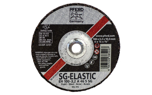 High quality 4" Cut-Off Wheel made by Pferd in Germany. Model 63101. Designed for steel (sheet metal, tool steel, HSS, structural steel, etc) & suitable for cast iron, & non-ferrous metals. Fast cutting. 4" diameter of wheel. 3/8" arbor hole. 1/8" thickness of blade. cut off disc. 4007220385227. Model 63101 ~ Made in Germany.