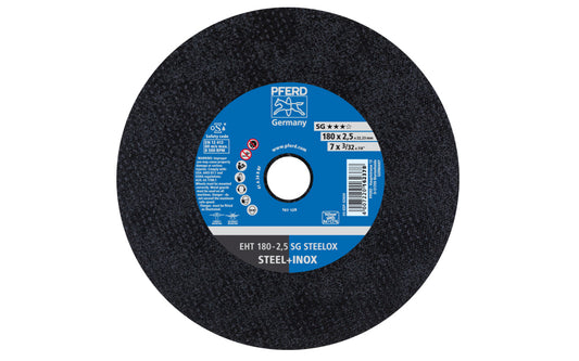 High quality 7" Cut-Off Wheel made by Pferd in Germany. Model 63609. Cut off wheel is designed for steel & stainless steels & also for super alloys such as Inconel & Monel. Fast cutting action. 7" diameter of wheel. 7/8" arbor hole diameter. 1/8" thickness of blade. cut off disc. 4007220162378. Made in 