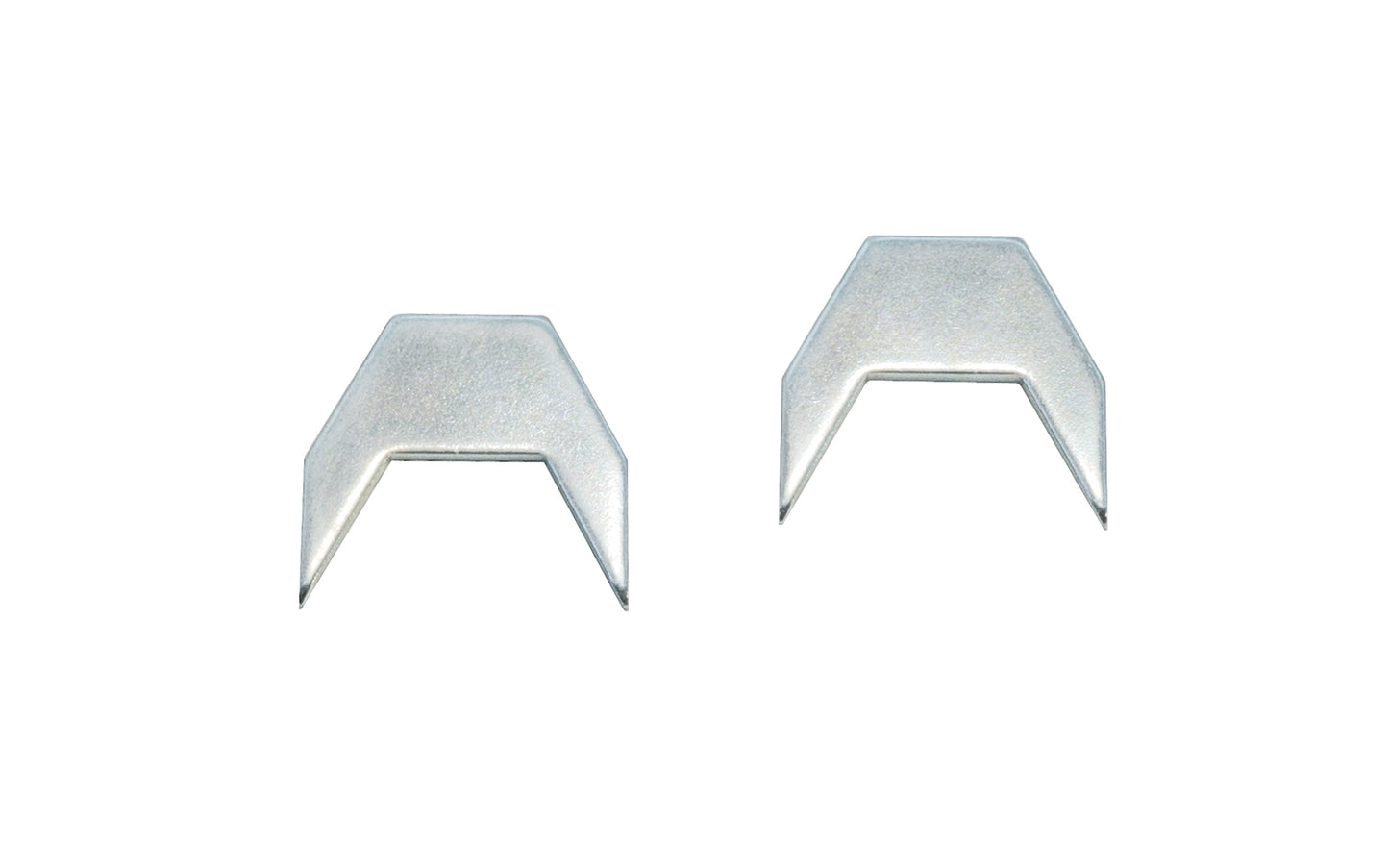 Traditional two point drawer stops that are made of flat steel material. Sold as a pair, or 50 pieces in a bag. 2 prong stops 3/4" wide x 3/4" high. Sharp two prong drawer stops. 2 prong stops for drawers. 2 point steel drawer stops. For traditional antique drawers