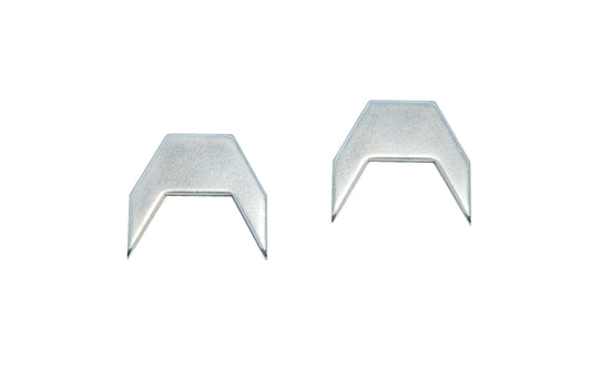 Traditional two point drawer stops that are made of flat steel material. Sold as a pair, or 50 pieces in a bag. 2 prong stops 3/4" wide x 3/4" high. Sharp two prong drawer stops. 2 prong stops for drawers. 2 point steel drawer stops. For traditional antique drawers