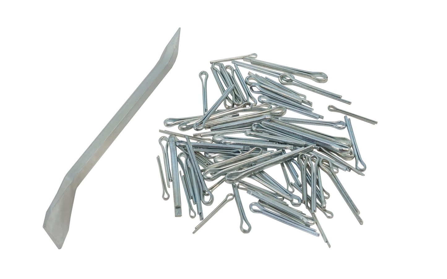 72-Piece Cotter Pin Set. Includes a puller tool. Cotter Pin Sizes:  1/16" x 1/2",  1/16" x 3/4",  3/32" x 1/2",  3/32" x 3/4",  3/32" x 1". Extractor Pin Cotter Tool. Model N-10. Dart brand. 72 PC Set