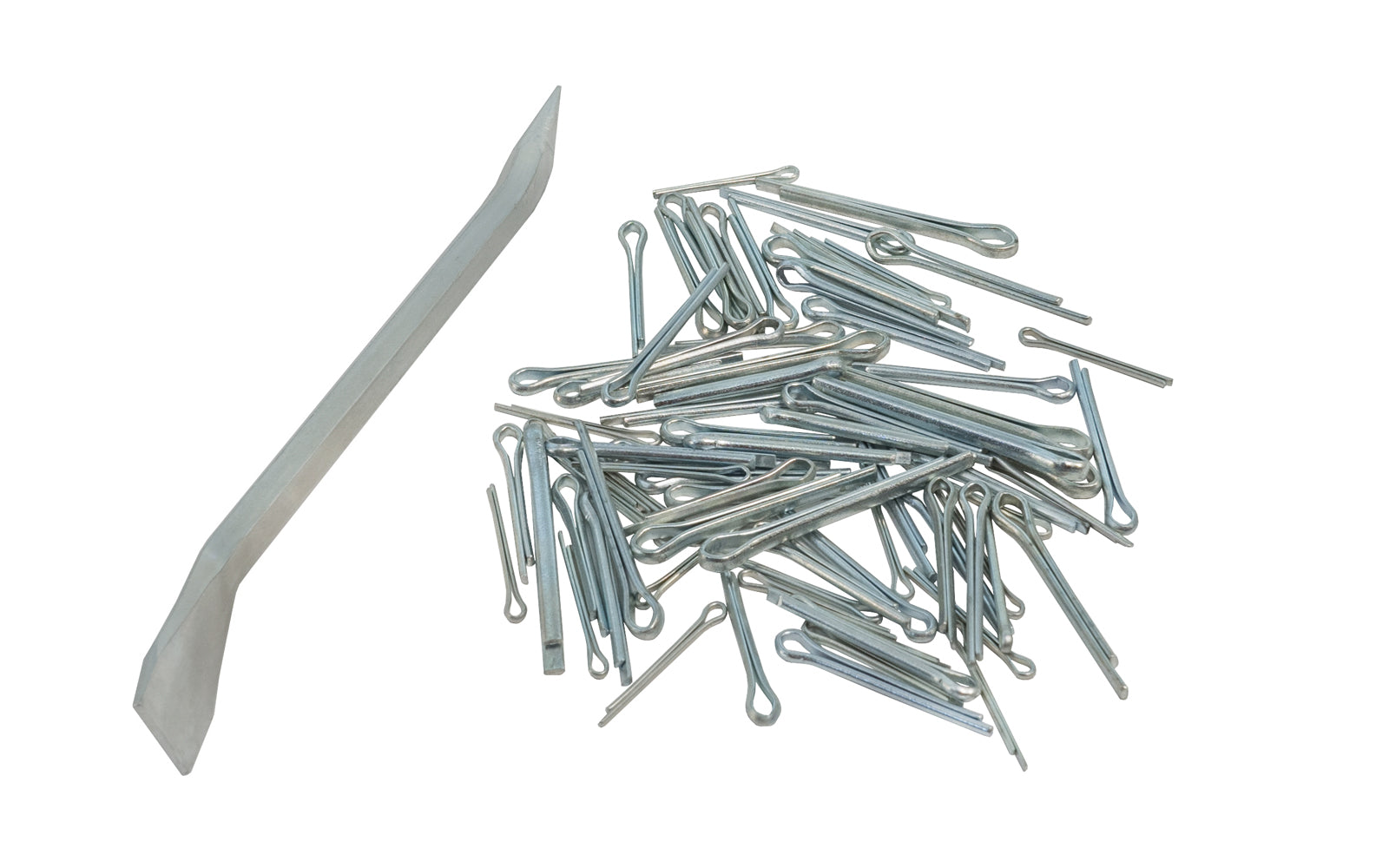 72-Piece Cotter Pin Set. Includes a puller tool. Cotter Pin Sizes:  1/16" x 1/2",  1/16" x 3/4",  3/32" x 1/2",  3/32" x 3/4",  3/32" x 1". Extractor Pin Cotter Tool. Model N-10. Dart brand. 72 PC Set