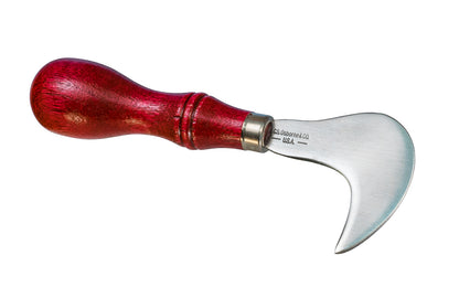 Made in USA · C.S. Osborne Model No. 73 - Hand forged steel knife - This special curved blade is widely used by stained glass workers & leather workers. It is furnished with hardwood handle, brass ferrule & hand forged blade. Lead glass & leather knife is made in the USA. Hardwood handle - 2" Curved Knife Blade ~ 096685600321