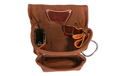 Occidental Leather's Rough Framer's lightweight all-nylon two pouch tool bag with leather reinforced corners. Leather sleeve for clip-on tape or upper bag. Includes metal hammer holder. Model 8382 - Nylon material with a foam core - 11 total pockets & tool holders - Great for hammers, pencils, utility knife, & chisels