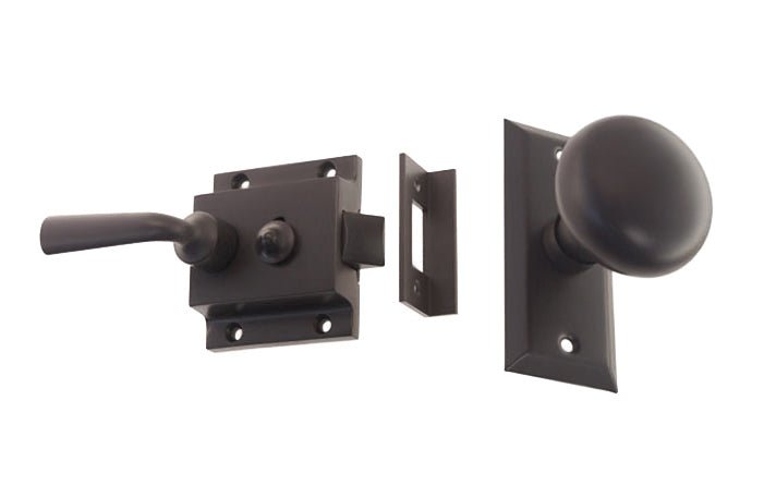 Brass Screen Door Rim Latch with Knob & Lever