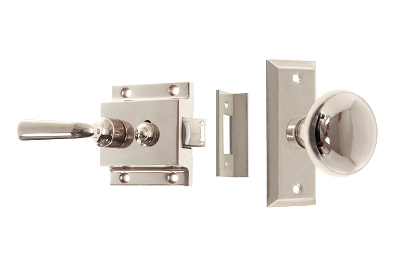 Brass Screen Door Rim Latch with Knob & Lever