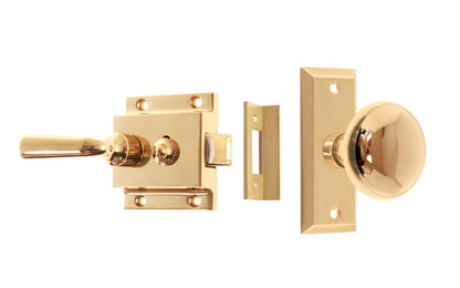 Brass Screen Door Rim Latch with Knob & Lever