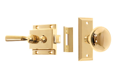 Brass Screen Door Rim Latch with Knob & Lever