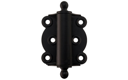 Traditional full surface brass spring hinge with solid brass ball-tips with a concealed spring. Designed for screen doors & other light duty self-closing doors. 2-1/4" wide x 2-3/4" high. Solid Brass Ball Tip Screen Door Hinge. Oil Rubbed Bronze Finish.