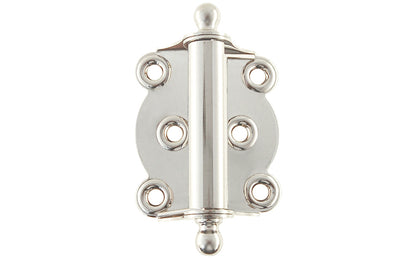 Traditional full surface brass spring hinge with solid brass ball-tips with a concealed spring. Designed for screen doors & other light duty self-closing doors. 2-1/4" wide x 2-3/4" high. Solid Brass Ball Tip Screen Door Hinge. Polished Nickel Finish.