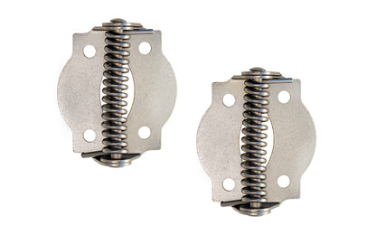 A pair of very traditional full surface hinges with spring, for screen doors & other self-closing doors. Spring-loaded & made of steel material with a plated finish on steel. Available in various finishes. 1-3/4" x 1-3/4" size of each hinge. Sold as pairs. Traditional & classic Steel Spring-Loaded Screen Door Hinges. Brushed Nickel Finish