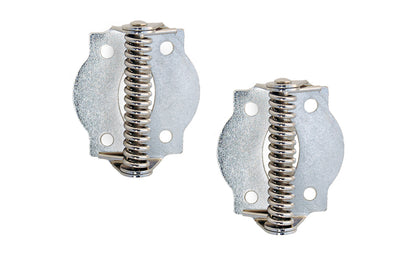 A pair of very traditional full surface hinges with spring, for screen doors & other self-closing doors. Spring-loaded & made of steel material with a plated finish on steel. Available in various finishes. 1-3/4" x 1-3/4" size of each hinge. Sold as pairs. Traditional & classic Steel Spring-Loaded Screen Door Hinges. Polished Nickel Finish on Steel