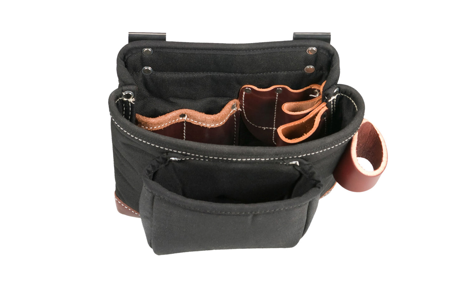 Occidental Leather Builders' Vest Clip On Tool Bag ~ Model 8517 - Occidental Leather clip-on tool bag features holders for pencils, work knife, chisel, level, lumber crayon, plus a heavy duty hammer loop. Designed to fit the Builders' Vest No. 2535. Made of industrial nylon material & genuine leather. 759244275308