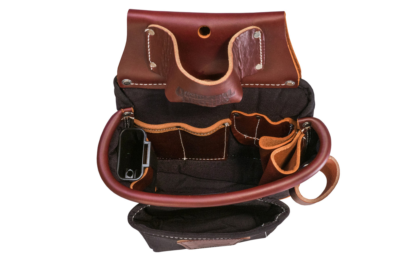 Occidental Leather Fat Lip Tool Bag ~ Model 8582 - Fits a 3" work belt - These bags are 10" deep & feature a full leather boot along with a distinctive leather "FatLip" bag mouth. Leather "FatLip" keeps the bag formed, open, & protected against abrasion. Made of Nylon & genuine Leather - 13 total pockets & tool holders