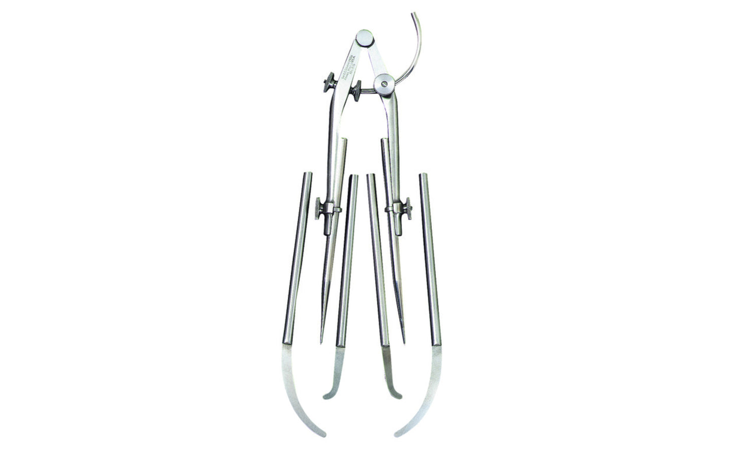 Starrett 9" Extension Dividers with Caliper Legs. Starrett 85 extension dividers are exceptionally rigid although light in weight & easy to handle. The head is made of forged steel. The hardened points. 9" (225mm) Complete with Divider/Inside/Outside Legs. Model 85D.   Made in USA.