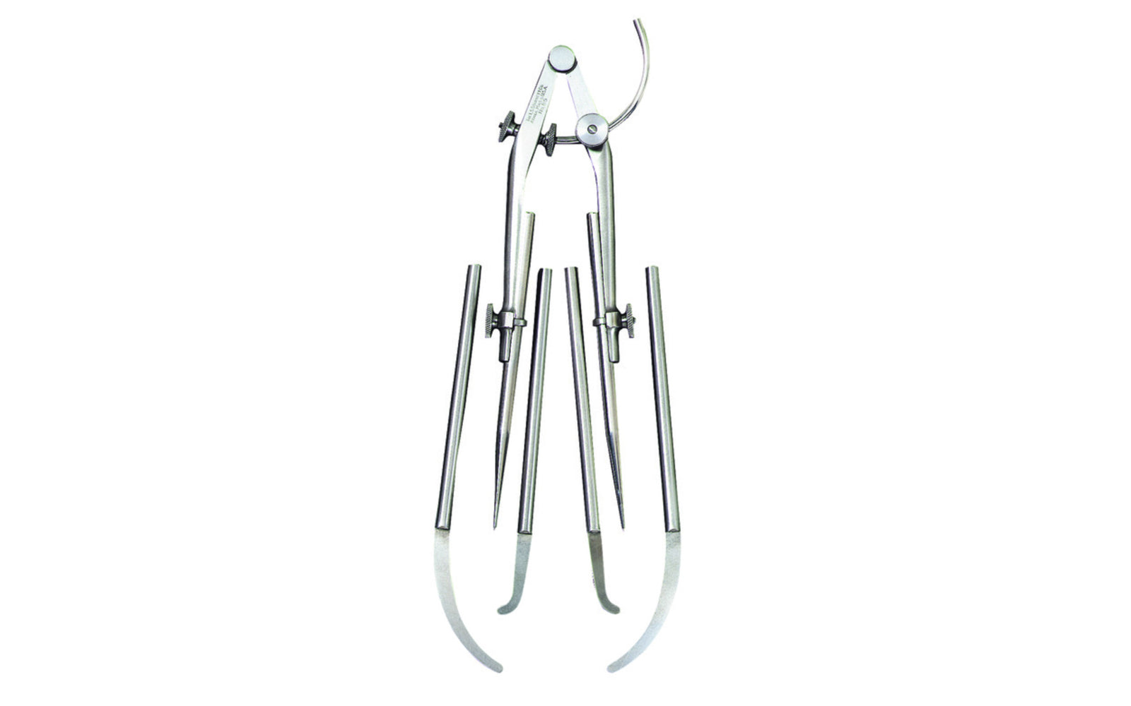 Starrett 9" Extension Dividers with Caliper Legs. Starrett 85 extension dividers are exceptionally rigid although light in weight & easy to handle. The head is made of forged steel. The hardened points. 9" (225mm) Complete with Divider/Inside/Outside Legs. Model 85D.   Made in USA.