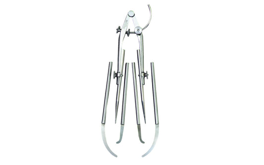 Starrett 9" Extension Dividers with Caliper Legs. Starrett 85 extension dividers are exceptionally rigid although light in weight & easy to handle. The head is made of forged steel. The hardened points. 9" (225mm) Complete with Divider/Inside/Outside Legs. Model 85D.   Made in USA.