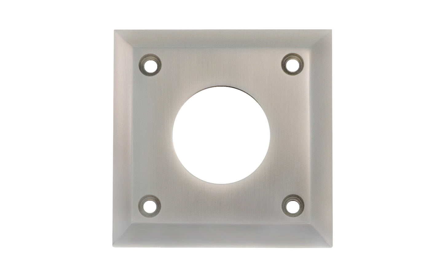 Solid brass square shape cylinder collar designed for exterior doors that take mortise lock with keyed cylinder. Includes fasteners (keyway cylinder sold separately). Brushed Nickel Finish