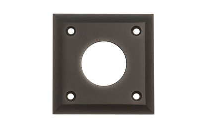 Solid brass square shape cylinder collar designed for exterior doors that take mortise lock with keyed cylinder. Includes fasteners (keyway cylinder sold separately). Oil Rubbed Bronze finish