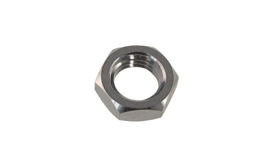 3/8-20 thread hexagonal nut for optional use with doorknob spindles. Intended for use with split spindles in doors that have a knob from only one side. By tightening the nut against the door lock’s hub, it helps set the spindle in the lock. Made of zinc-plated steel. Outer diameter of nut measures 5/8". 3/16" thickness. 