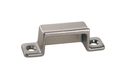 A solid brass transom box strike. This strike has a square style & is designed in the early 20th century style of hardware, but will fit in with any time period up to the current modern styles. 2-1/8" x 9/16" size strike. Brushed Nickel finish.