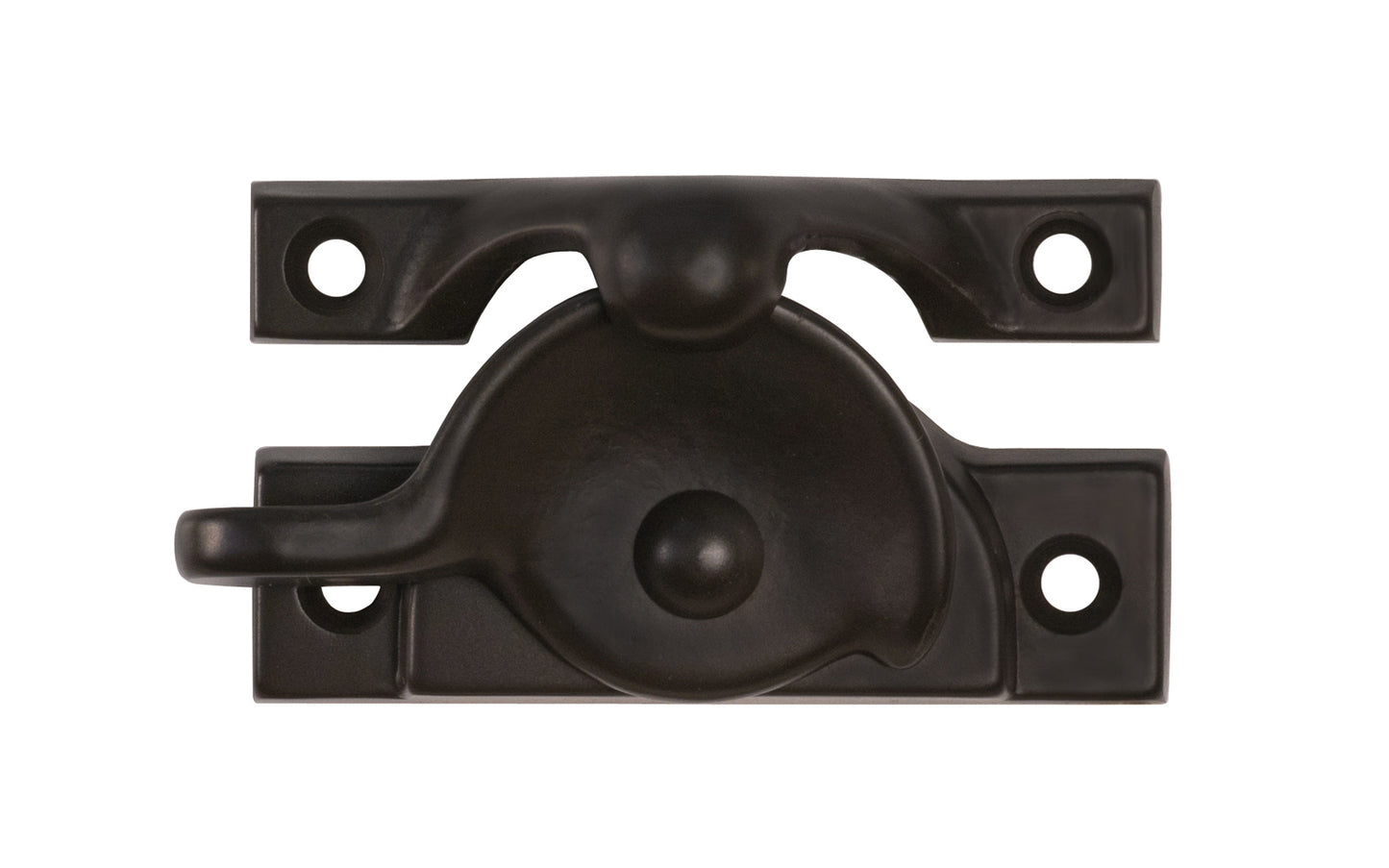 High quality classic solid brass crescent-style sash lock with square corners designed for hung or sash windows. Solid brass material with a durable pivot turn. 2-1/2" x 1" Size Lock. Oil Rubbed Bronze Finish.