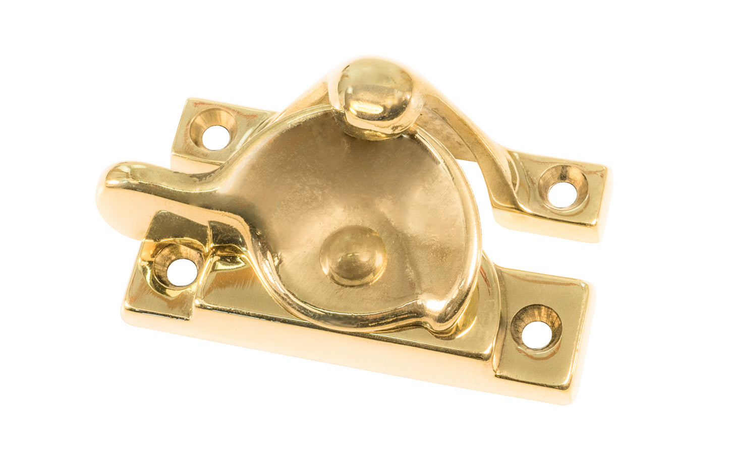 High quality classic solid brass crescent-style sash lock with square corners designed for hung or sash windows. Solid brass material with a durable pivot turn. 2-1/2" x 1" Size Lock. Unlacquered Brass (will patina over time). Un-lacquered brass. Non-lacquered brass.
